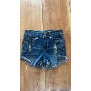 rue21 Womens High Waisted Distressed Denim Shorts Blue Size 5/6 Raw Hem Cutoff